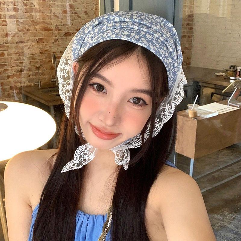 Summer Sweet Retro Lace Hair Scarf Women Pastoral Style Triangle Turban Headband