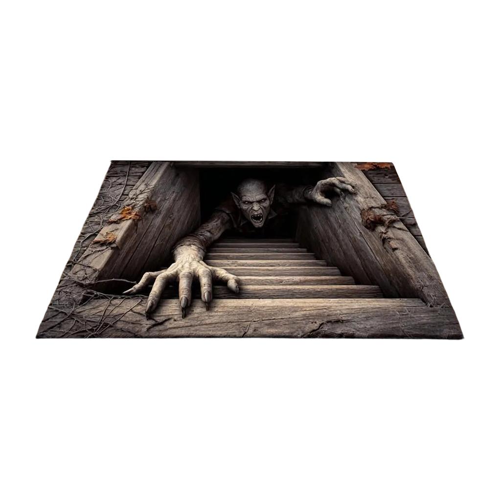 Felpudo de Esqueleto 3D para Halloween, Gris Oscuro, Grande - Entrada Interior Exterior con Diseño