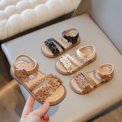 Pantofole estive per bambine, con suola morbida, comode e antiscivolo, sandali da principessa con fiori, scarpe da spiaggia