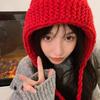 Red Korean Version Versatile and Fashionable Autumn and Winter Bag Head Hat for Women Warm Knitted Hat Wool Hat Fashionable Face Japanese Trend