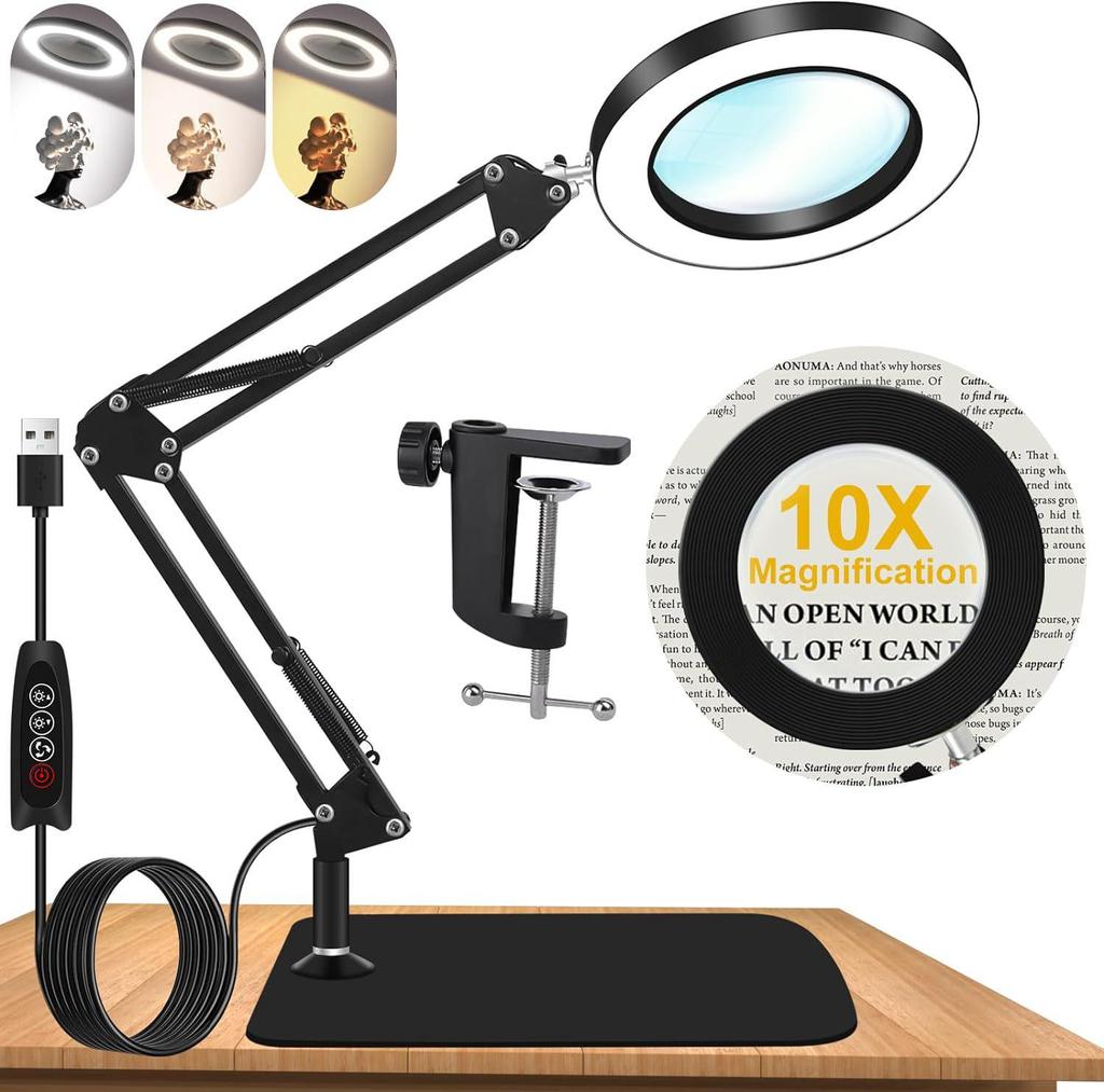 LED Magnifying Desk Lamp for Welding, Tattooing, Nail Care, and Eye Protection