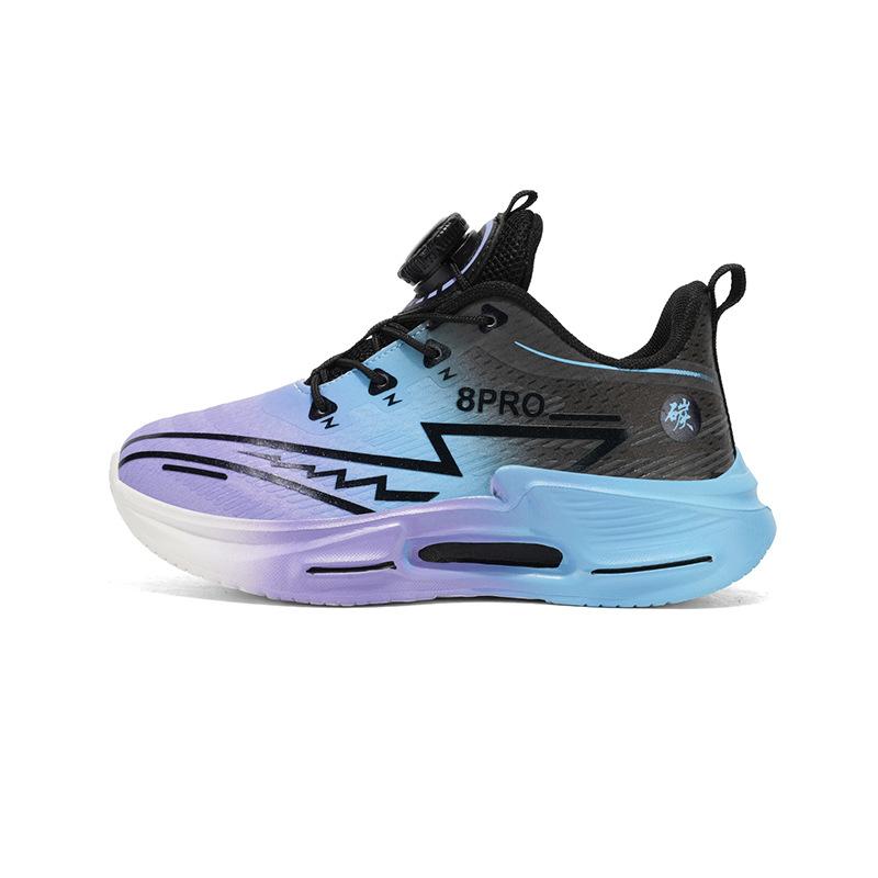 Children's and boys' sports shoes 2025 new leather non-slip rotary buckle running shoes medium and older children's casual sports shoes trend