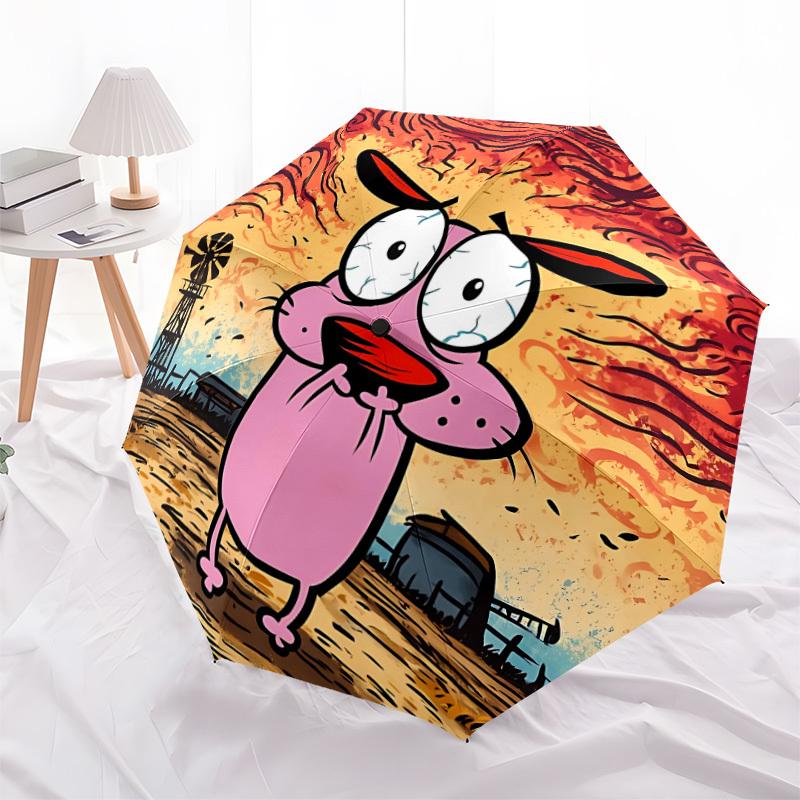 1pc Courage the Cowardly Dog Automatic Open/Close Folding Umbrella, Windproof 8-Rib Construction, Lightweight Travel Umbrella for Women/Men 19