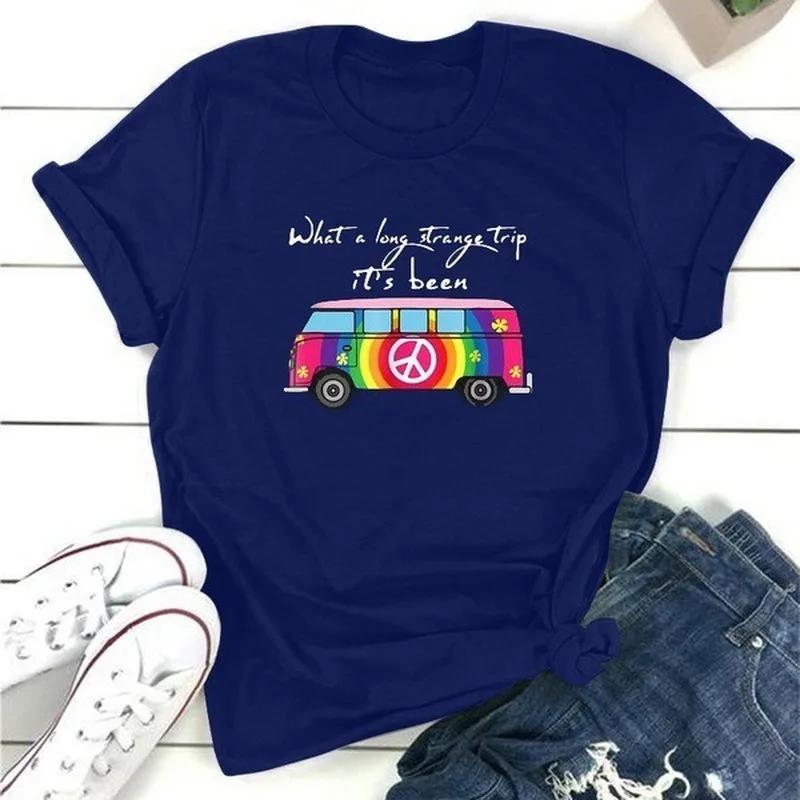 Regenbogen Bus Print T-Shirt Damen Kurzarm O-Ausschnitt Lockeres T-Shirt Sommer Damen T-Shirt Tops Camisetas Mujer