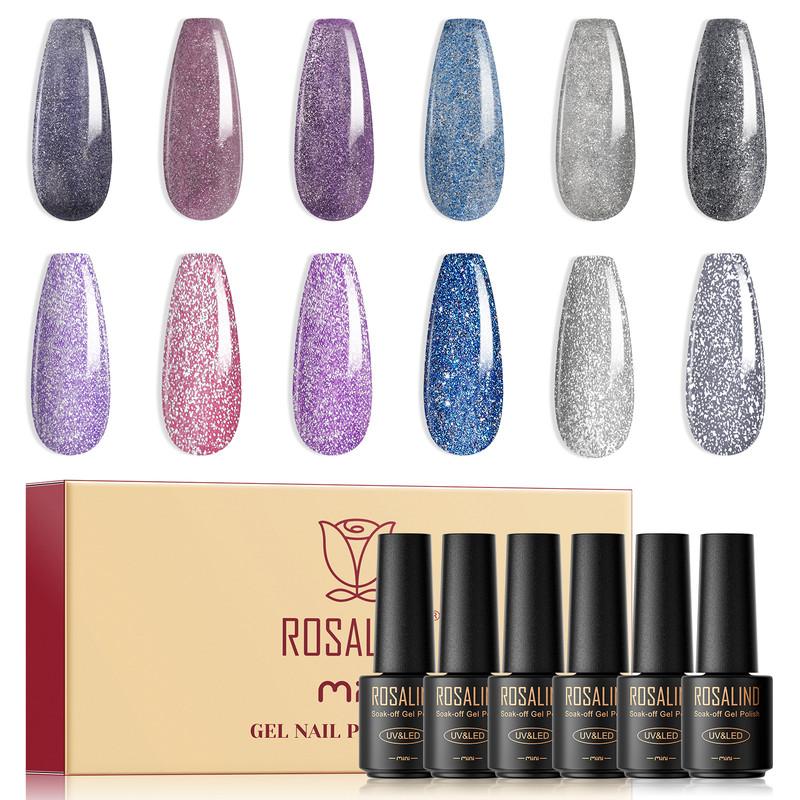 ROSALIND Nagellack-Set – 6 Stück semi-permanenter UV-Lampen-Gel-Lack mit leuchtenden und reflektierenden Effekten