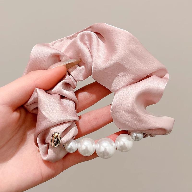 Chouchou d'été en satin et tulle à pois violets - Élastique à cheveux pour femme à haute élasticité