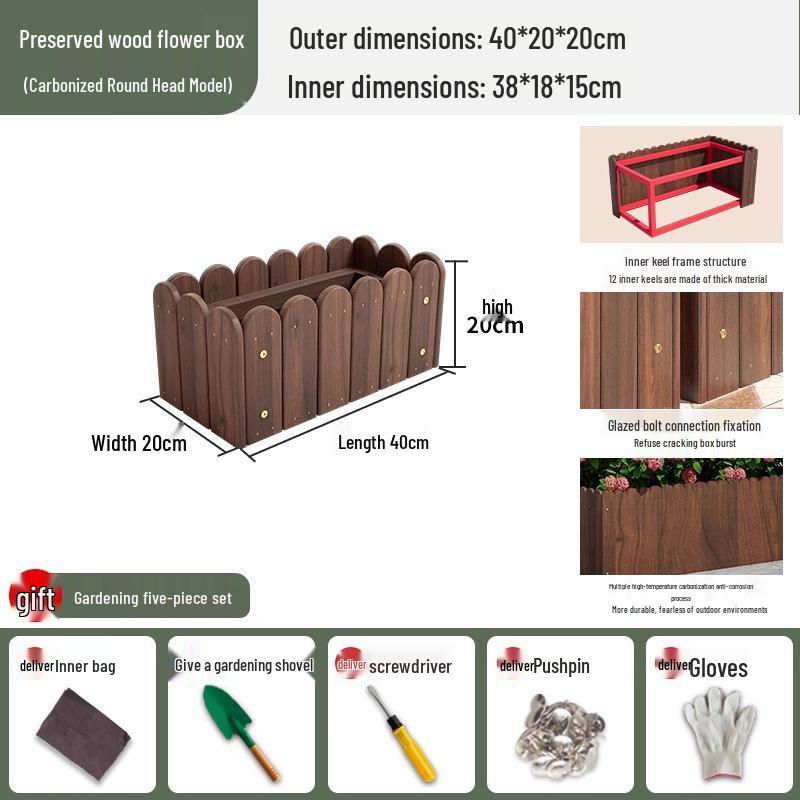 Carbonized Wood Outdoor Planter Box – Antiseptic Rectangular Flower Trough for Home, Courtyard, or Balcony.