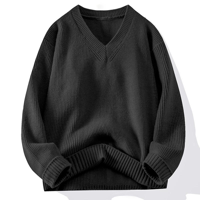 Knitted V-Neck Sweater Ribbed Neckline Not Easy To Deform Thick Warm Fashion Trend Crisp Shape Tall Thin Quality Fabric Skin