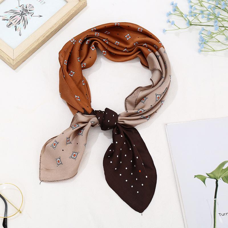 70cm Retro Printed Korean-Style High-End Imitation Silk Scarf for Women - Versatile Fashion Square Accessory
