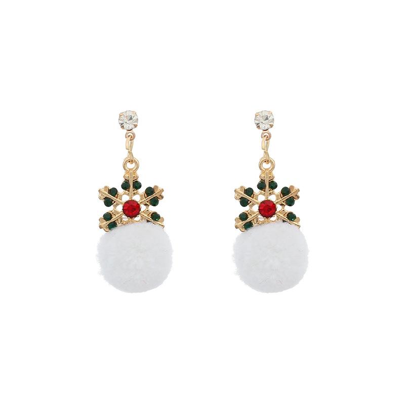 Korea Dongdaemun ins wind winter cute hairball earrings Douyin Internet celebrity rhinestone temperament earrings