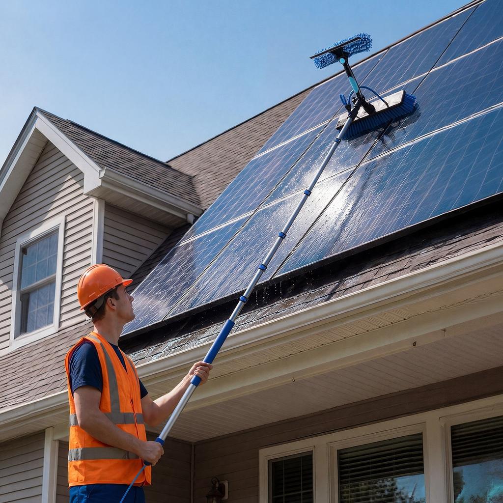Solar Panel Cleaning Kit, 12.03 m, Water Fed Pole Kit with Cleaning Brush, Soap Dispenser, Extendable Aluminum Telescopic Pole, 180° Rotatable Brush