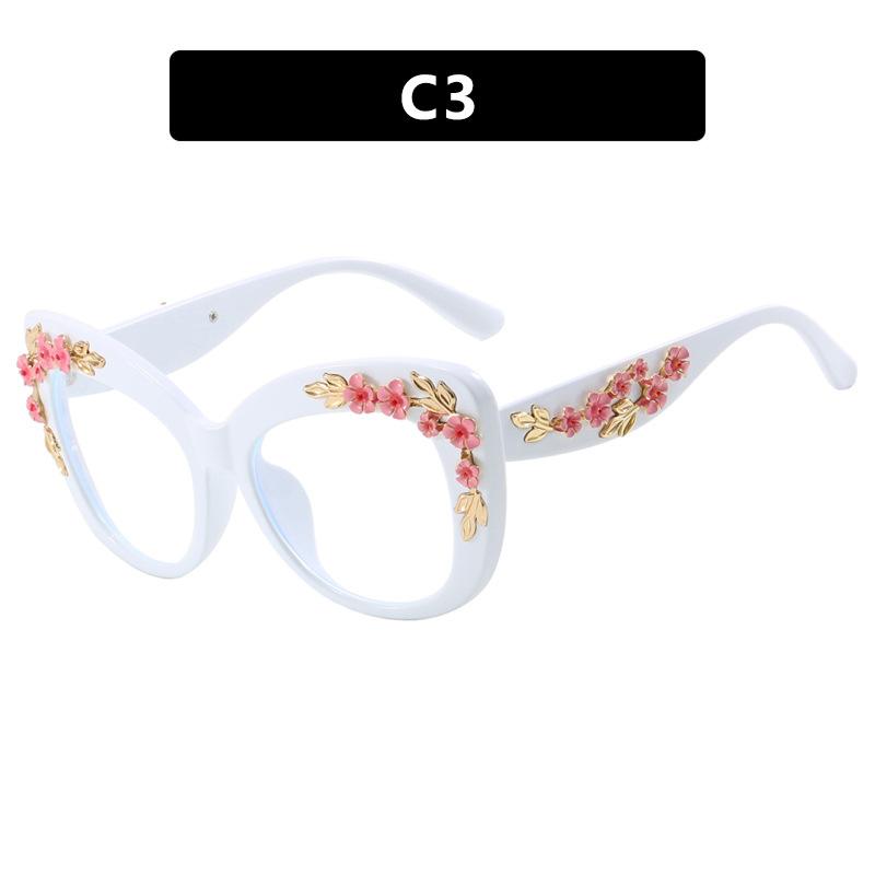 Flower Sunglasses Women Cat Eye Glasses Frame Anti Blue Light Blocking Computer Eyeglasses Ladies Vintage Spectacles Frames