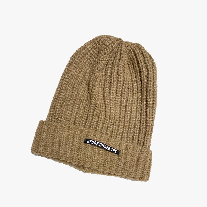 New Autumn and Winter Letter Knitted Big Hat Brim Big Head Circumference Warm Wool Hat for Women Versatile Ear Protection Students