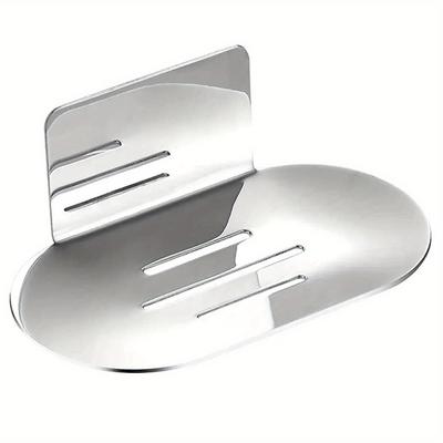 Thickened Stainless Steel Soap Holder - Modern Oval Design, No-Drill Wall-Mounted Storage Rack, Suitable for Bathroom Essentials, All-Season Use