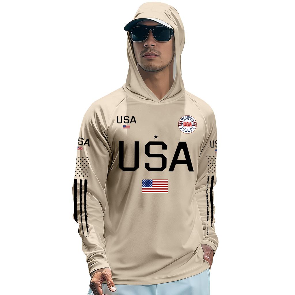 T-shirt à capuche à manches longues avec imprimé USA et détails graphiques Pull léger pour homme Vêtement de sport décontracté