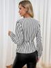 2025 Autumn Women's V-Neck Stripe Patchwork Waist-Cinching Long Sleeve Top