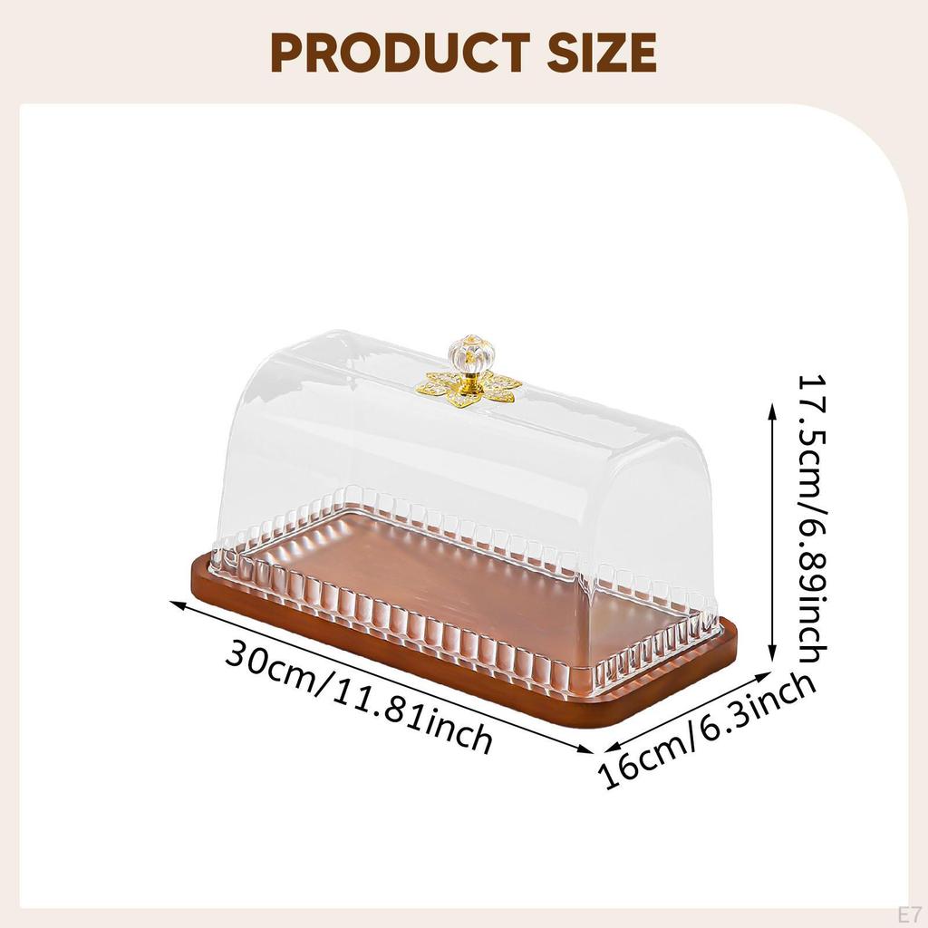 Cake Stand With Lid Bread Organizer Serving Plate Featuring Wood TPE Clear Dome For Pies Cookies