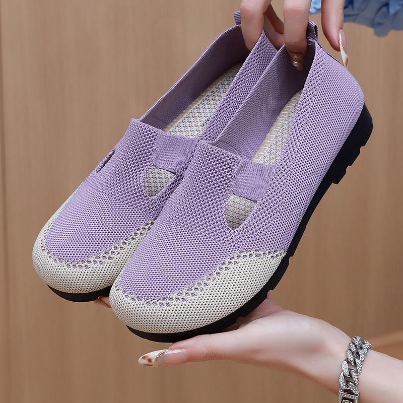 Damen-Flachschuhe aus Netzstoff, gestrickt, atmungsaktiv, zum Reinschlüpfen, runde Zehenpartie, flache Schuhe, lässig, bequeme Wanderschuhe, leichte Halbschuhe, elegante Arbeitsschuhe für Damen