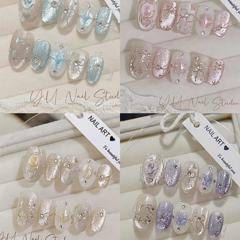 10/30Pcs Oval Fake Nails Art Dyeing Gilding Fake Nails Full Cover Wearable Starlight Design Press On Nails Tips Glitter Aurora
