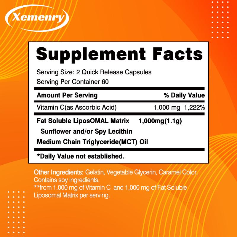 XEMENRY - 1000 mg Vitamin C - Immune system, skin health, and antioxidants
