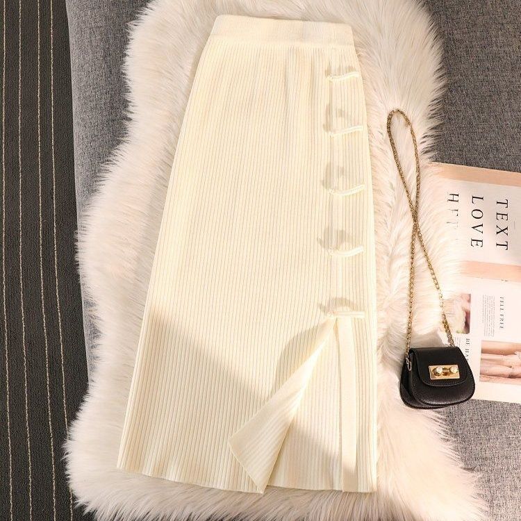 Модная универсальная трикотажная однотонная юбка с разрезом на пуговицах 2XL серый — фото 4