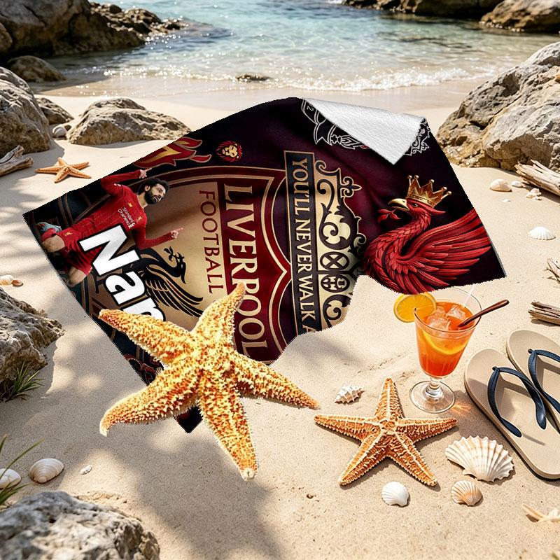 Custom Name Personalized Liverpool Football Club Print Beach Towel, for Trip Camping Beach Party Home Decor, Birthday Gift for Family & Friends