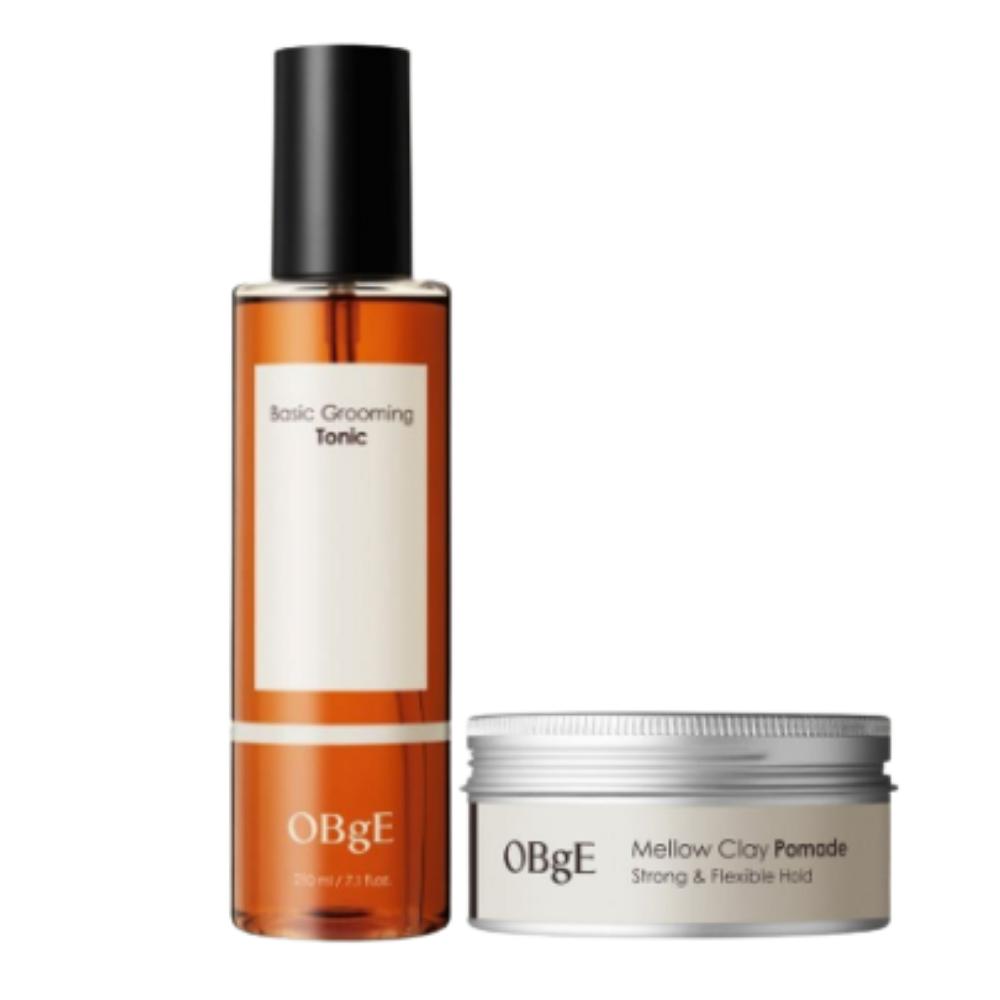 OBGE Hair Volume Basic Grooming Tonic 210g + Mellow Clay Pomade 100g Styling Set | Men s High-Volume & Flexible Matte Hold Duo