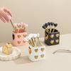 Luxury Gold-plated Ceramic Fork and Spoon Storage Jar Stainless Steel Fruit Fork and Spoon Box Modern Heart Ceramic Storage Jar
