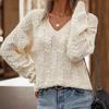 Fashion Women's Sweater, European and American Foreign Trade V-neck Back Hollow Lace-up Knitted Versatile Top Women