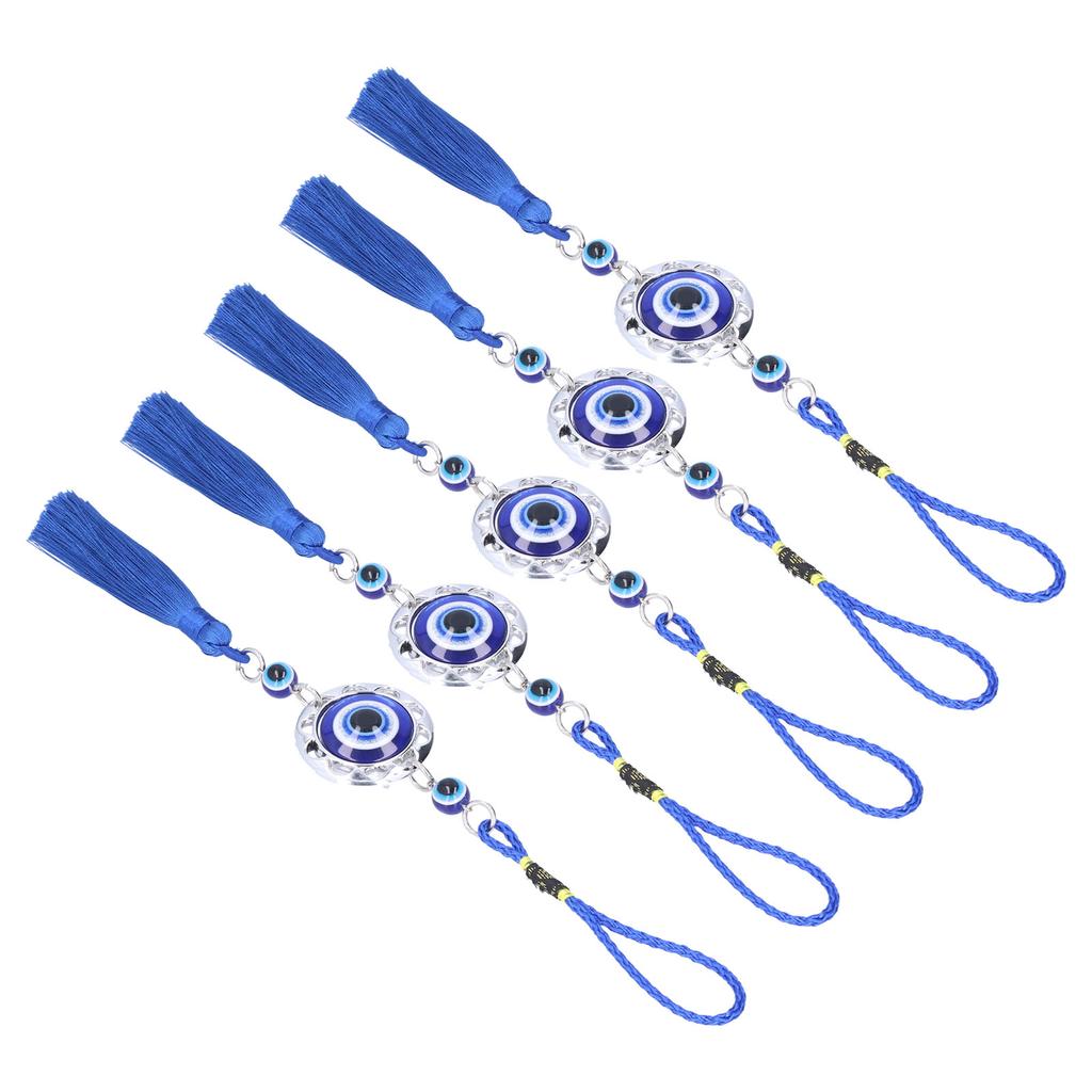 5Pcs Evil Eye Pendant Coloured Glaze Blue Tassel Exquisite Design Good Luck Evil Eye Decor for Room CarRound