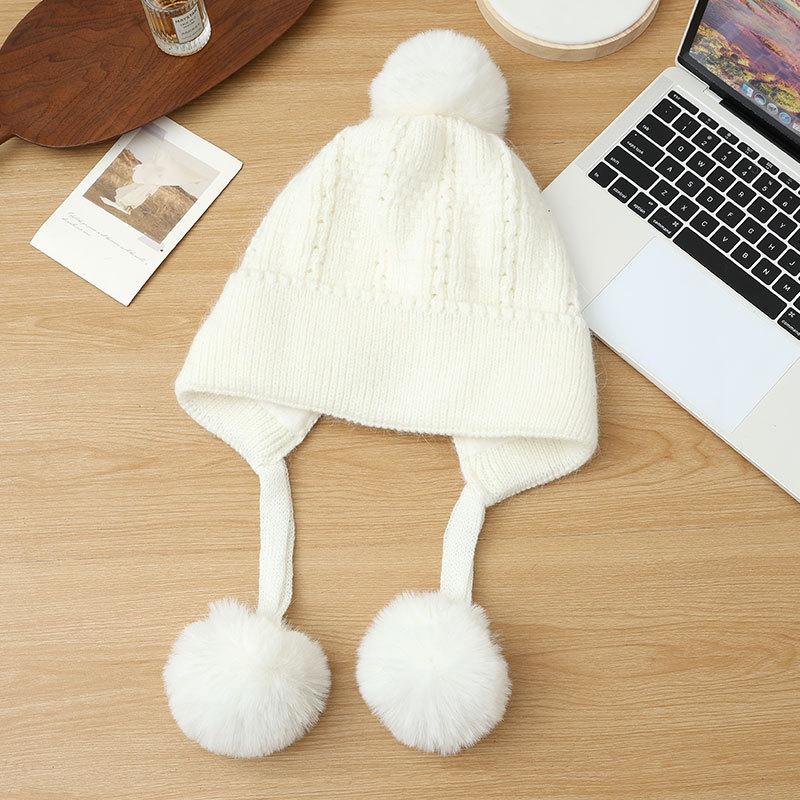 New Rabbit Fur Knitted Warm Hat Autumn and Winter Fleece Thickened Ear Protection Face Fleece Fleece Hat Women's Cold Protection Hat