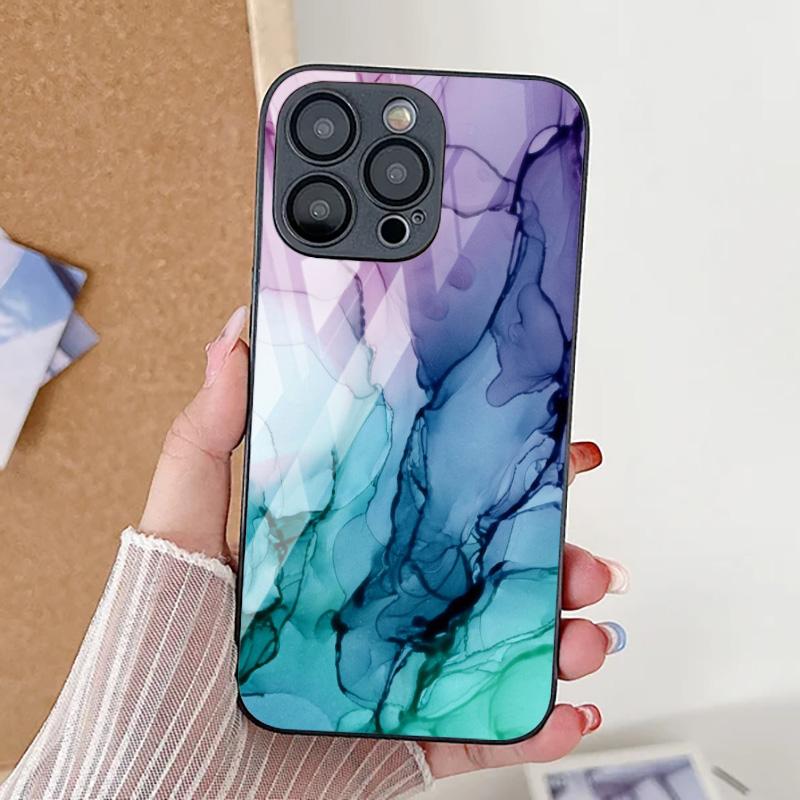 Tempered Glass Marble Stone Case For iPhone 11 Funda iPhone 16 17 16E 13 14 15 Pro Max 12 7 8 Plus SE 16promax 13promax Cover