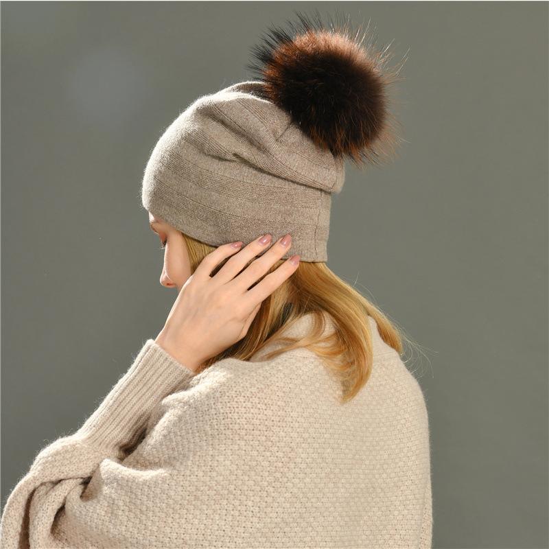 Solid color striped with bright silk stacking hat rabbit down cold hat warm wool hat knitted hat autumn and winter windproof ear protection hat