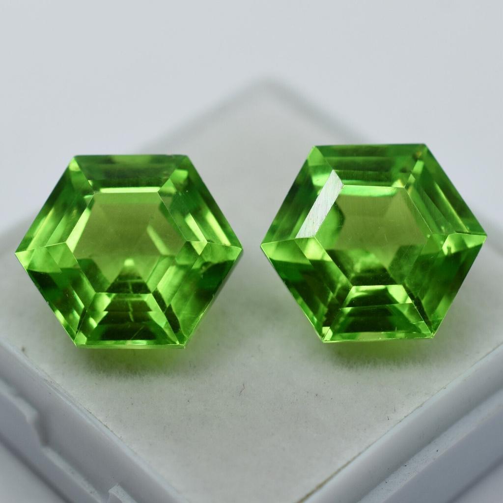 Pair Of 18.25 Ct NATURAL Green Peridot CERTIFIED Fancy Cut Loose Gemstone AAA