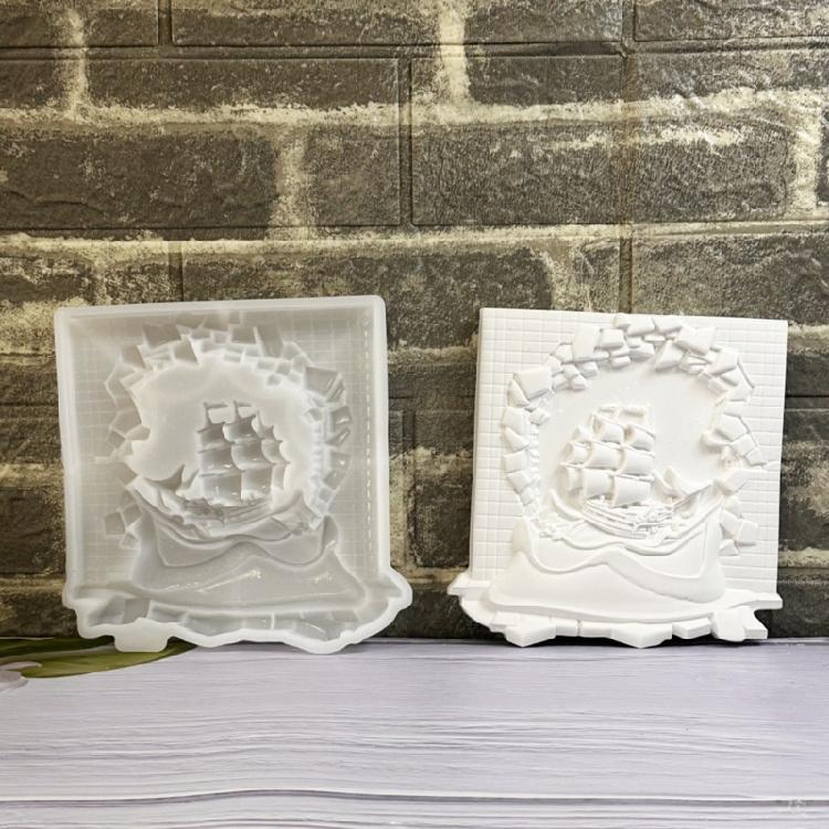 Wall Decors Resin Mold,Wall Art Silicone Mold for Epoxy Resin Casting,Wall Mount Decors Broken Wall Sailboats Resin Molds