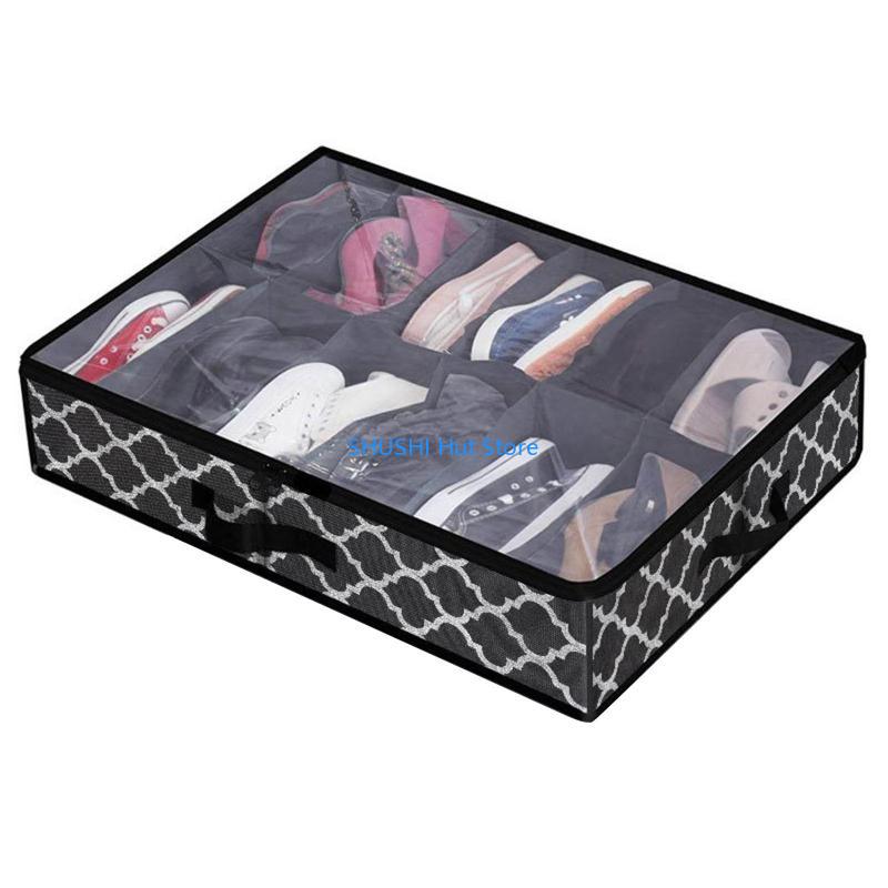 

Shoes Storage Box with Zipper and Handle Foldable Reusable D57B