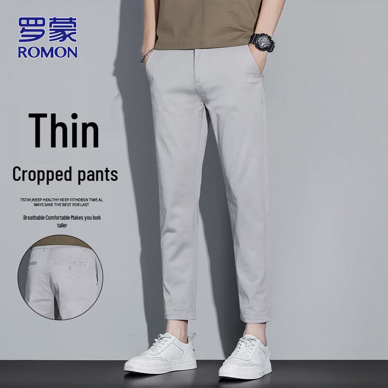 

Romon Men s Summer Slim-Fit Cropped Business Casual Trousers 32
