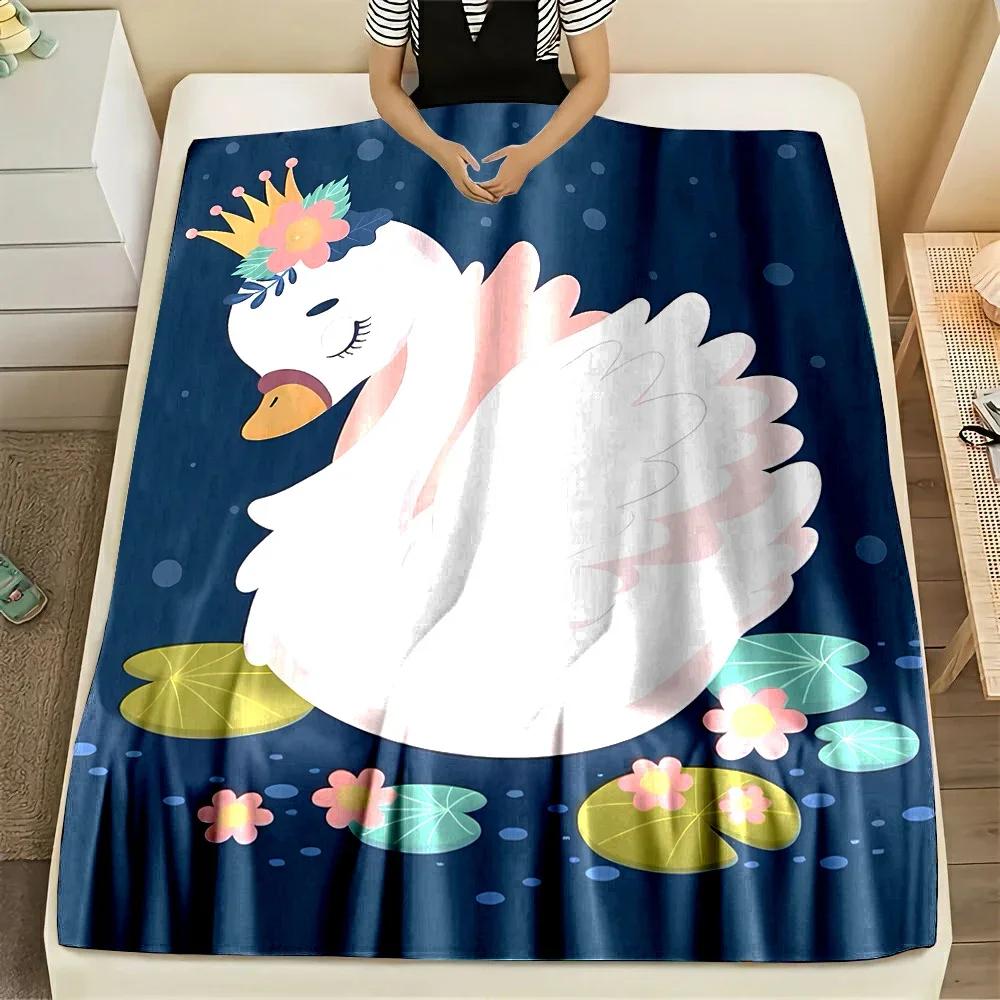 Warm and Comfortable Swan Soft Blanket Sofa Bed Cover Four Season Soft Fluffy Quilt Blanket Flannel Throw for Outdoor LeisureNap