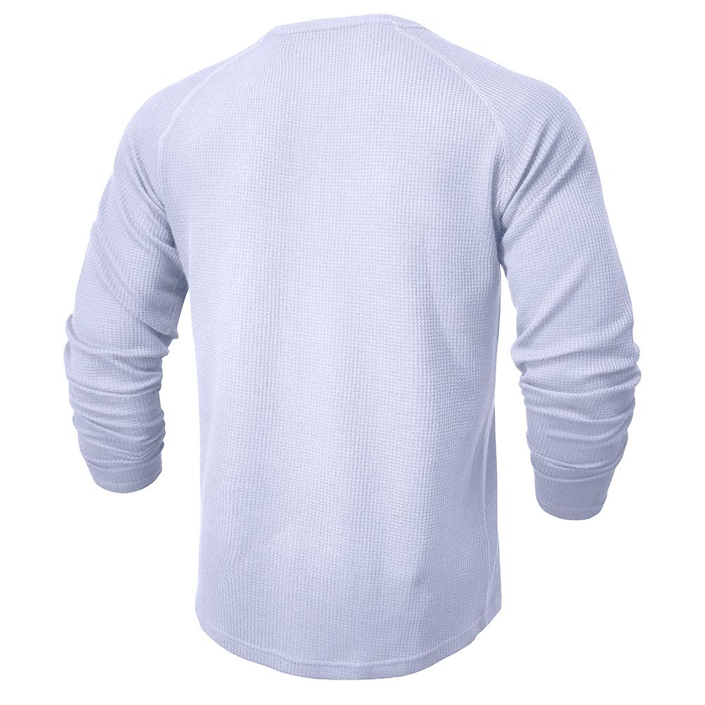 Mens Solid Long Sleeve Autumn Button T-shirts Business Slim Fit Blouse Tops