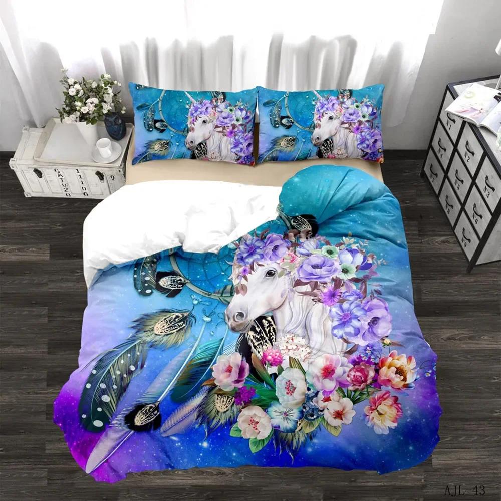 Comforter Pastoral Flowers Animal Unicorn Bedding Set Winter S Reactive Printing Kids Adult Bedding Sets 100% High Quality