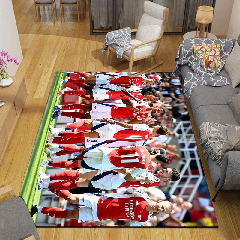 Arsenal Players Flannel Printed Carpet, Home Sofa Decoration for Living Room & Bedroom, Non‑Slip Play Flannel Floor Mat for Game Room