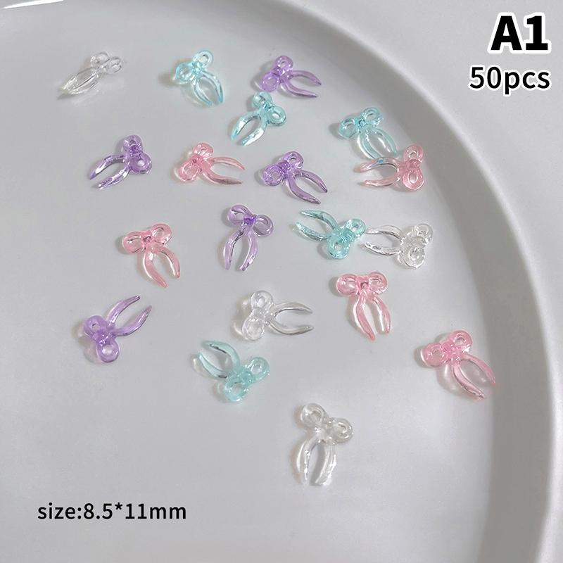 

50 шт. Прозрачные цветные ленточные бантики Украшения для ногтей Аксессуары Минималистичные Желейные Бантики Смола Шармы для ногтей DIY Поделки