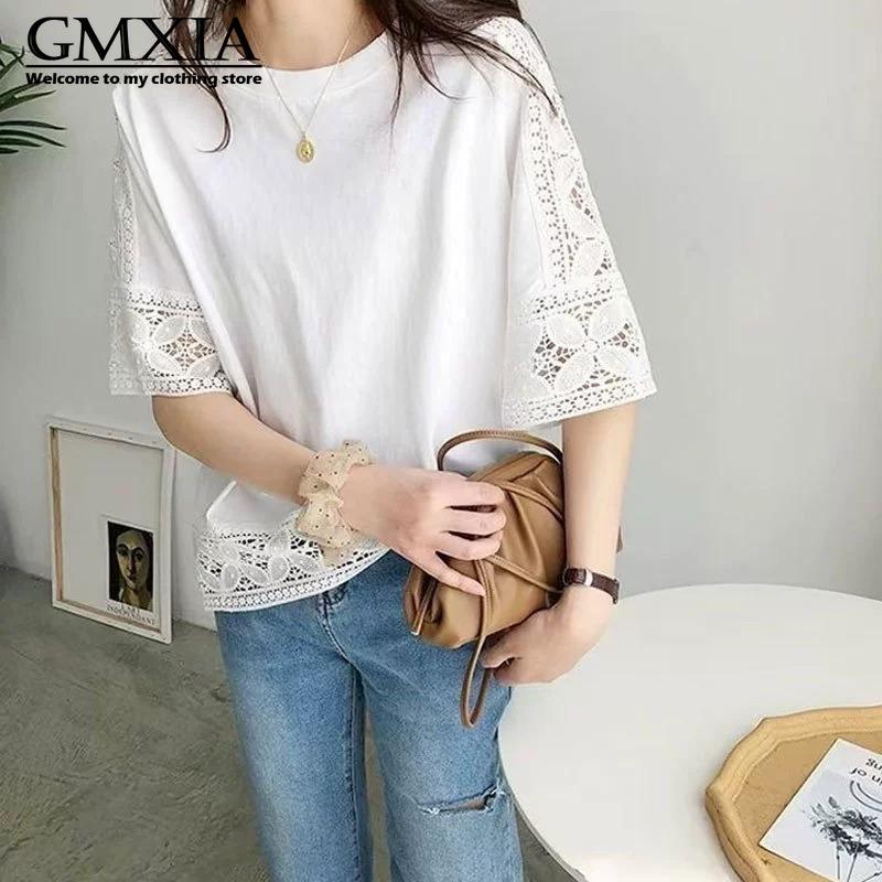 GMXIA Women's Fashion Casual Leisure Solid Color Print Short Sleeve O Neck Blouses & Shirts