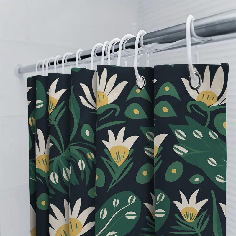 Modern Floral Bath Shower Curtain Green White Yellow Flower Design Waterproof Decorative Fabric Washable Home Bathroom Accessori