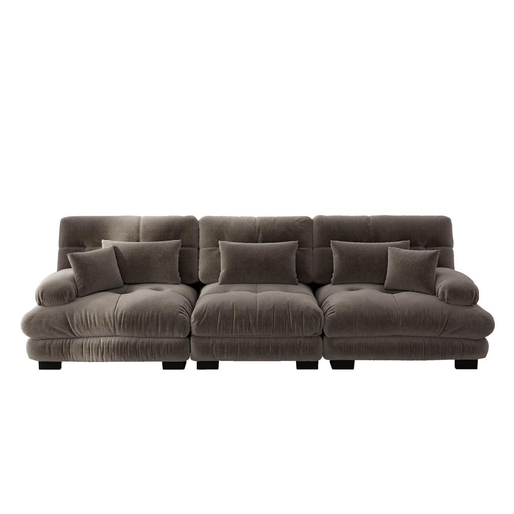 3-Seater Modular Corner Sofa with Deep Seat, Chenille Sleeper Sofa Comfortably Upholstered for Living Room, Apartment, Studio, Office, Chenille Brown