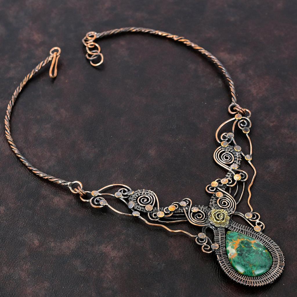 Cuprite Chrysocolla Necklace Copper Wire Wrapped Gemstone Necklace Adjustable Necklace Handmade Copper Jewelry Gift For Mom Designer Jewelry