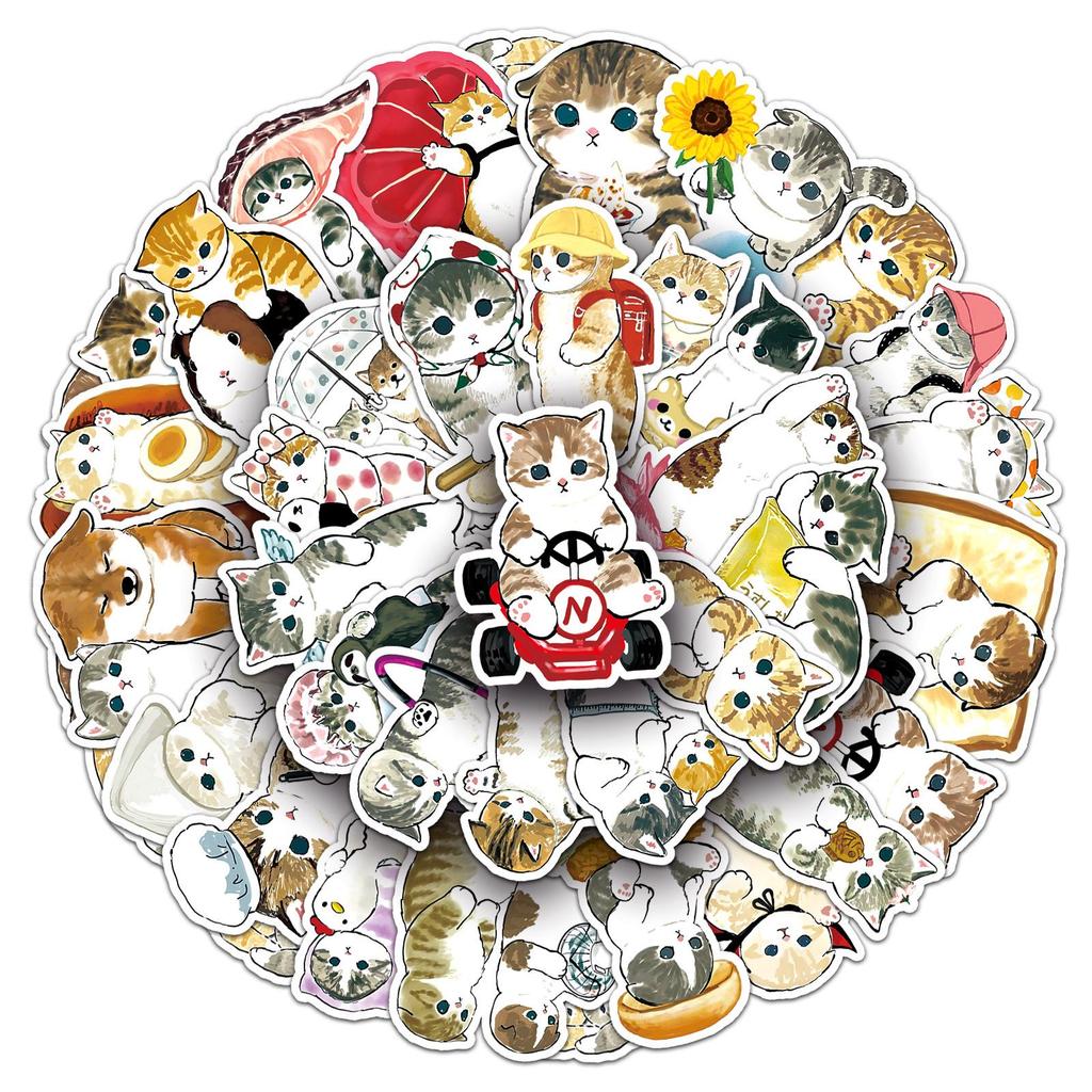 50 Hand-Drawn Cute Cat Cartoon Stickers: Waterproof Decorations for Phone Cases, Laptops, and Journals