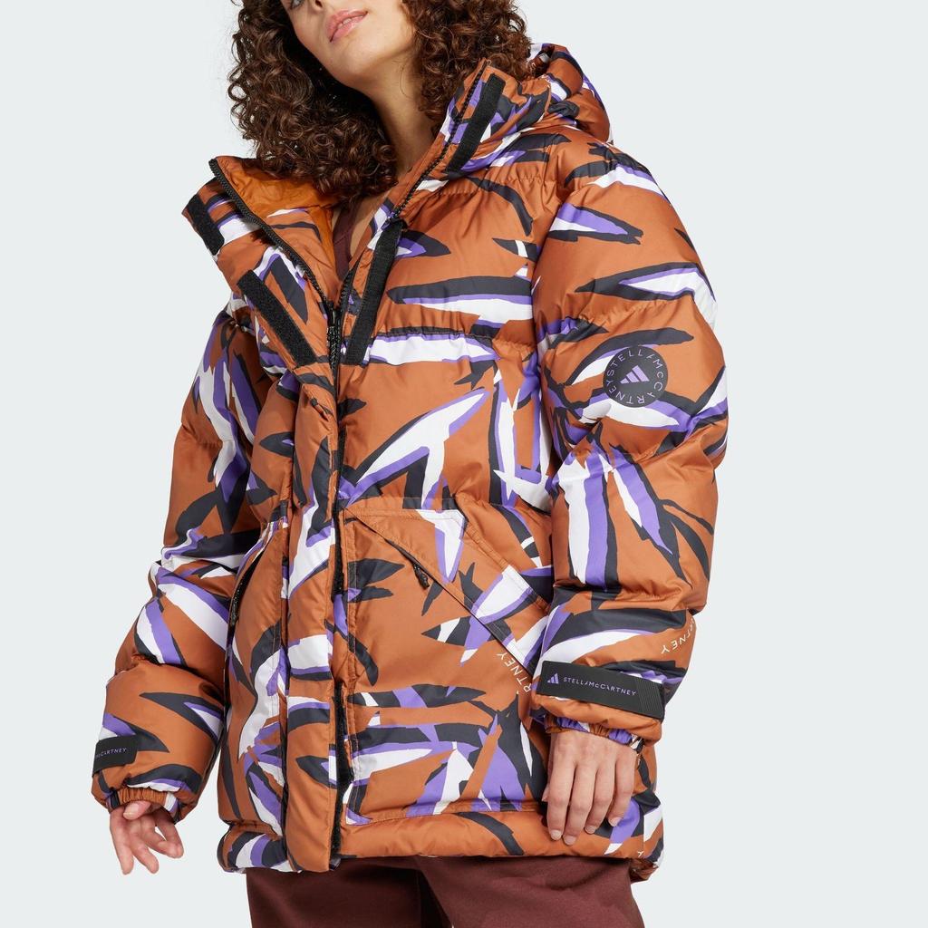 Adidas Mid-Length Sports Hooded Cotton Jacket Women Jackets Dark-Brown White IN2822