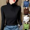 Langarm Enganliegend Pullover Oberteil Damen Hoher Kragen Einfarbige Dehnbar Weiches Shirt Einzigartiger Ausschnitt Halber Kragen Oberteile