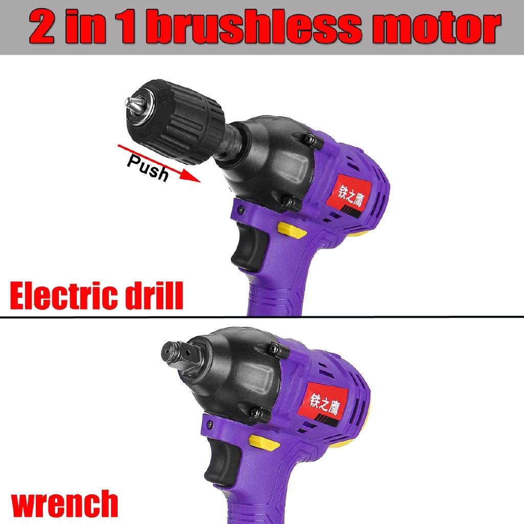 Brushless 24800mAh 480NM 2in1 Electric Drill &Impact Wrench Cordless High Torque